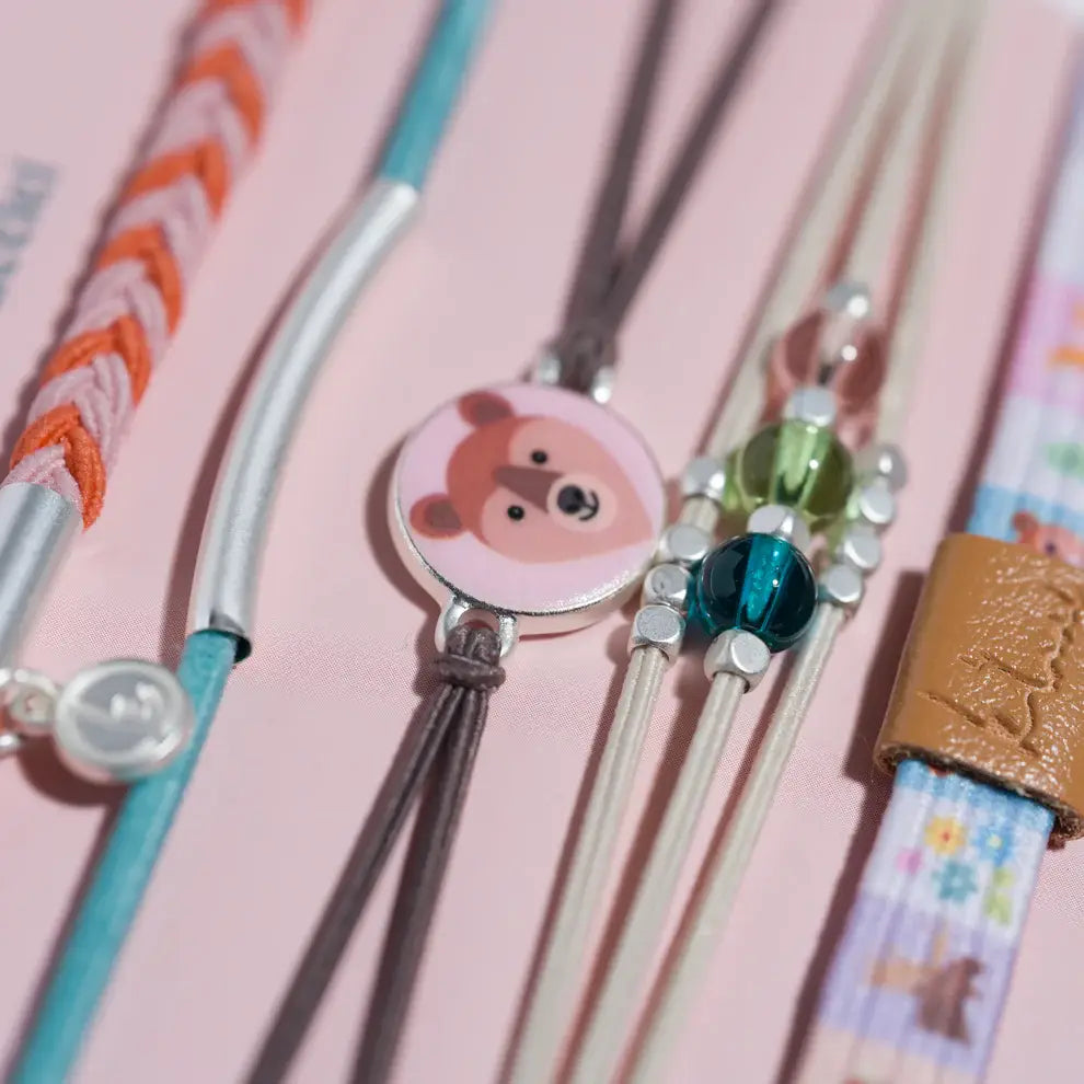 "Adventure" Bear & Forest Animal Theme Hair Tie Bracelet Set
