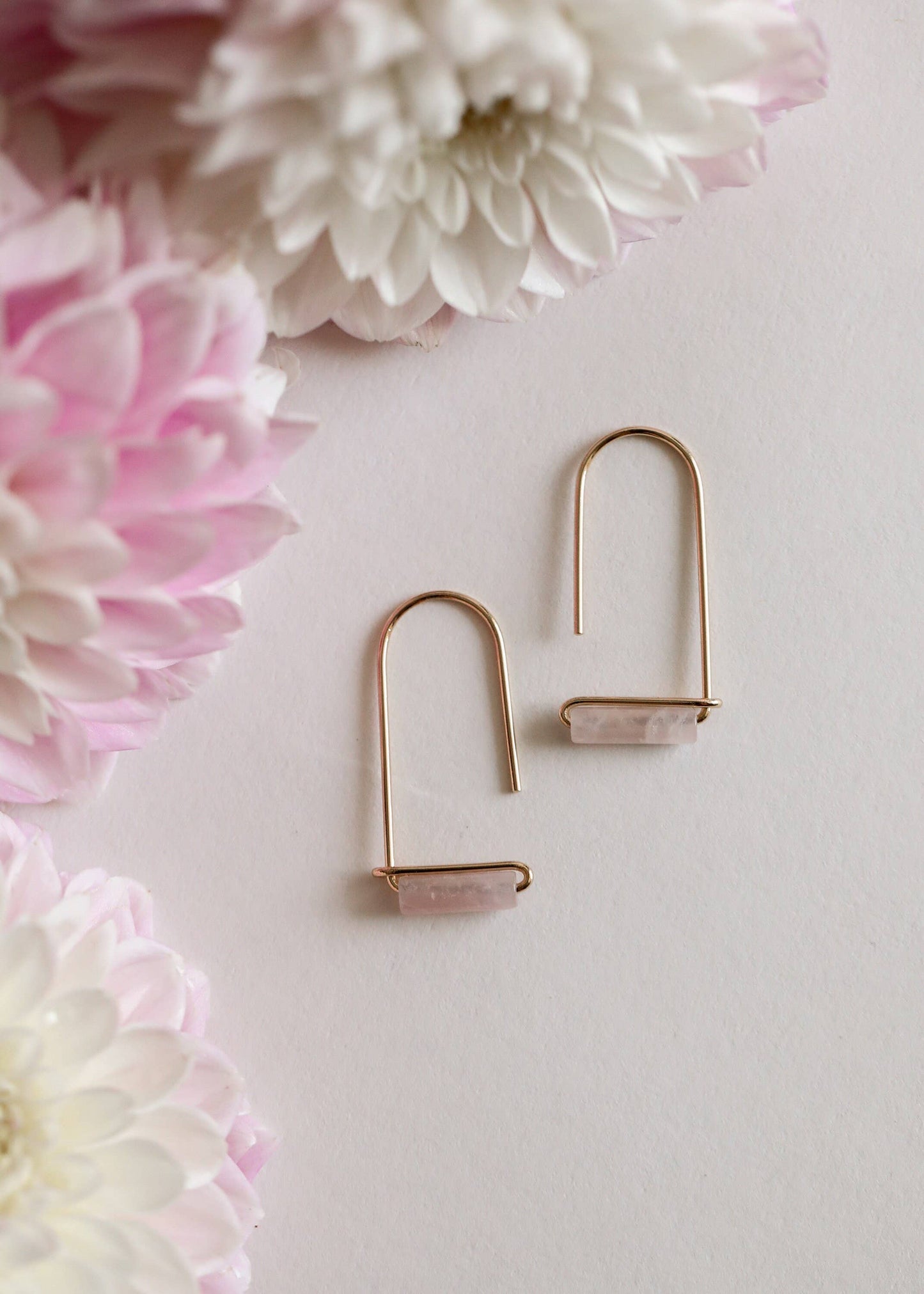 Drop - Rose Quartz - Gold Earrings