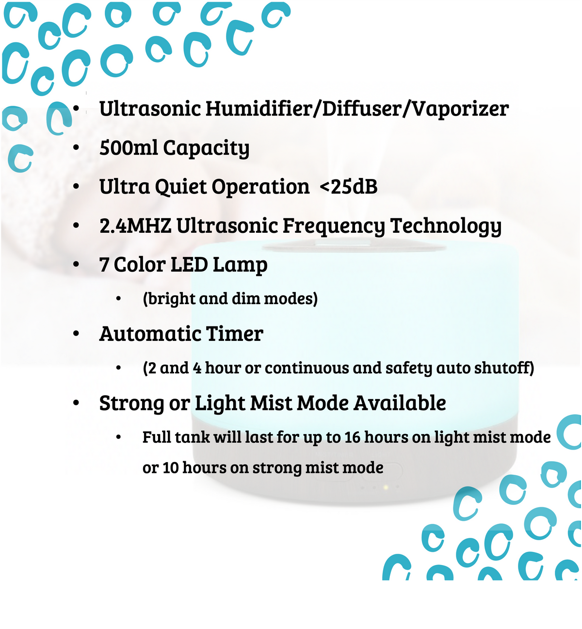 Designer 700ml Ultrasonic 5 in1 Home Diffuser, Light Flowers