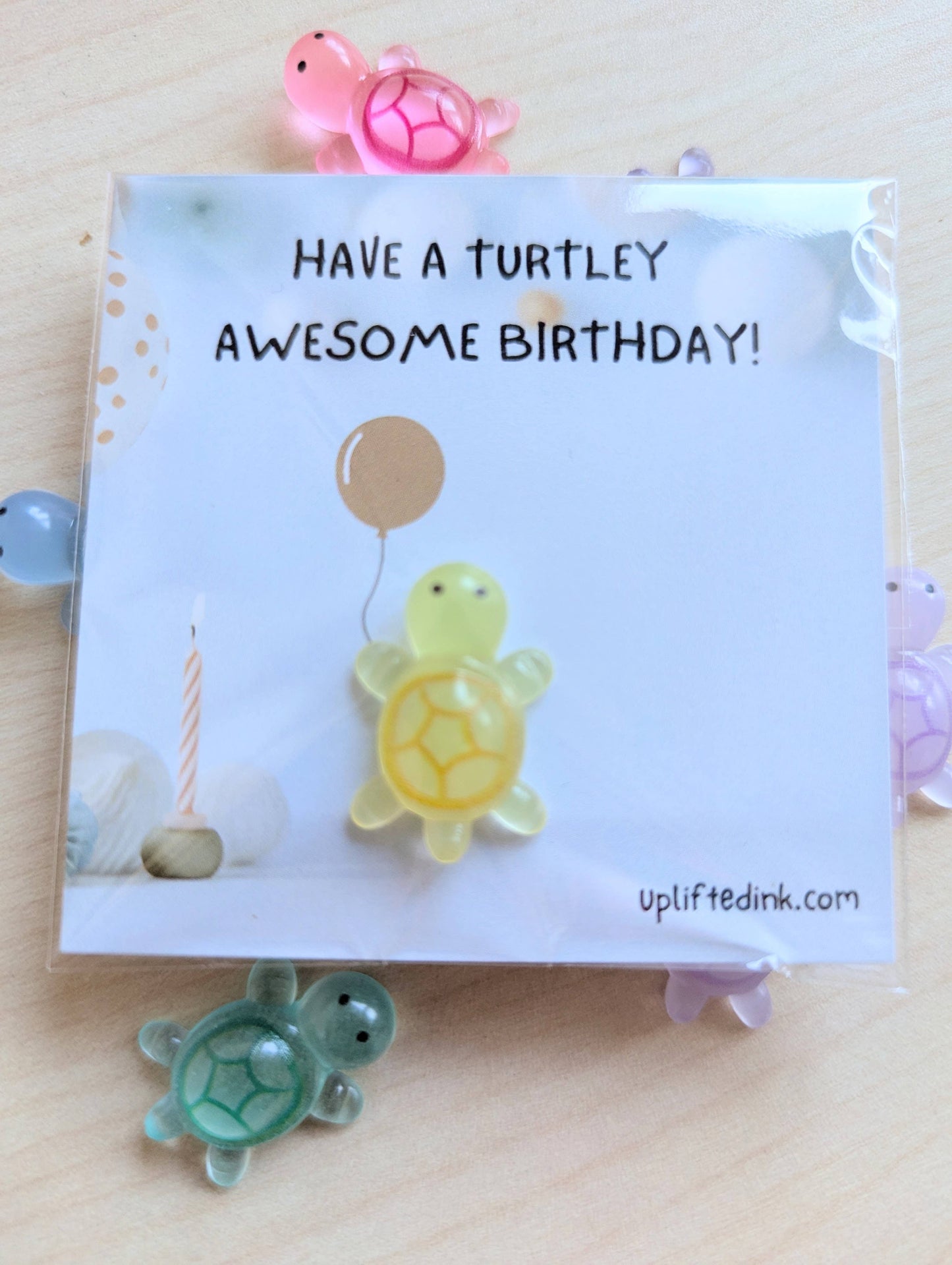 Mini Birthday Card with Glow-in-the-Dark Turtle Cute balloon