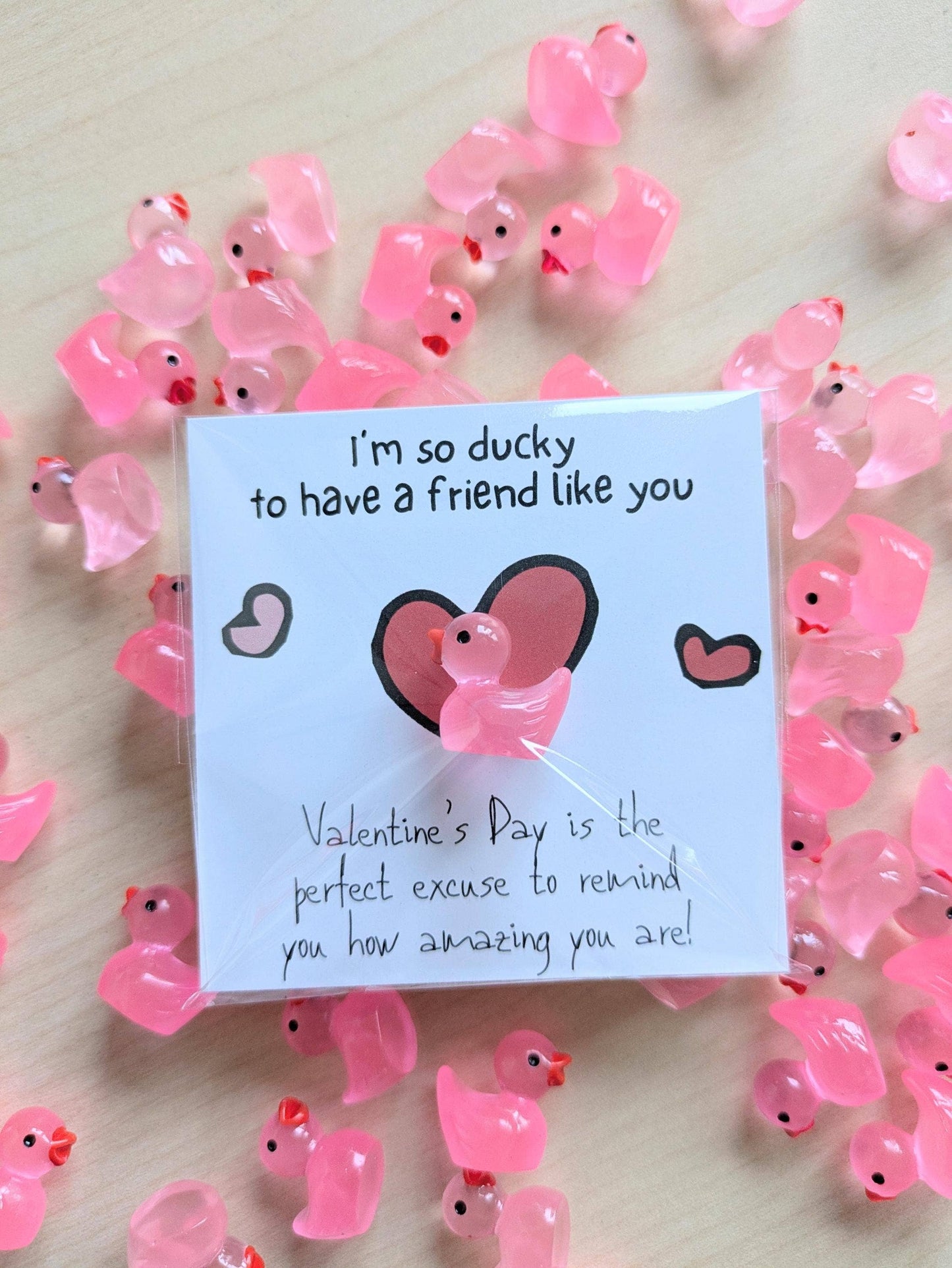 Cute Valentine's Day Card with Pink Duck Figurine
