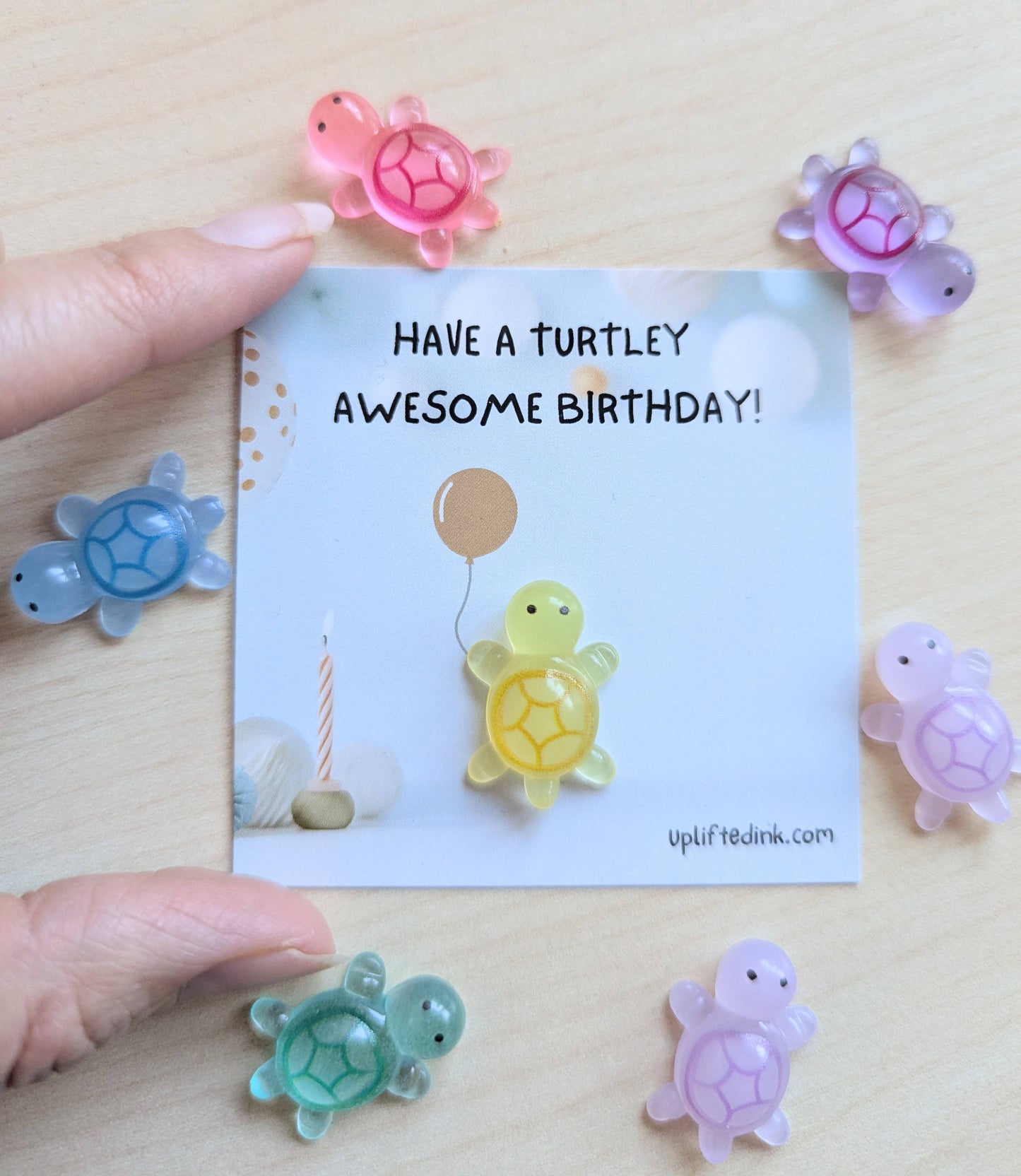 Mini Birthday Card with Glow-in-the-Dark Turtle Cute balloon