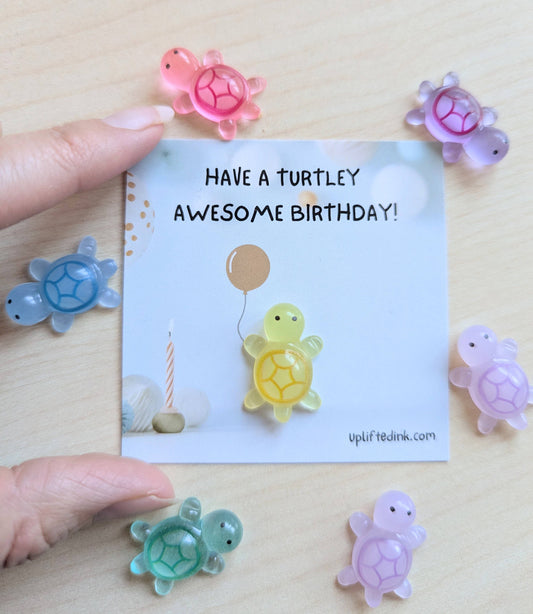 Mini Birthday Card with Glow-in-the-Dark Turtle Cute balloon