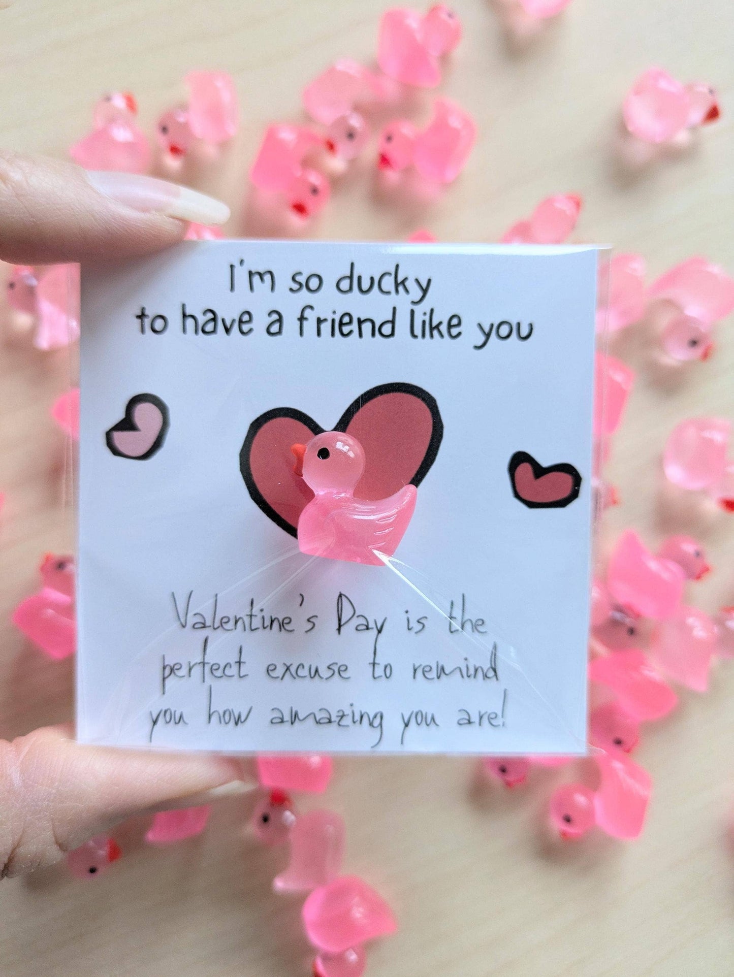 Cute Valentine's Day Card with Pink Duck Figurine