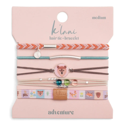 "Adventure" Bear & Forest Animal Theme Hair Tie Bracelet Set