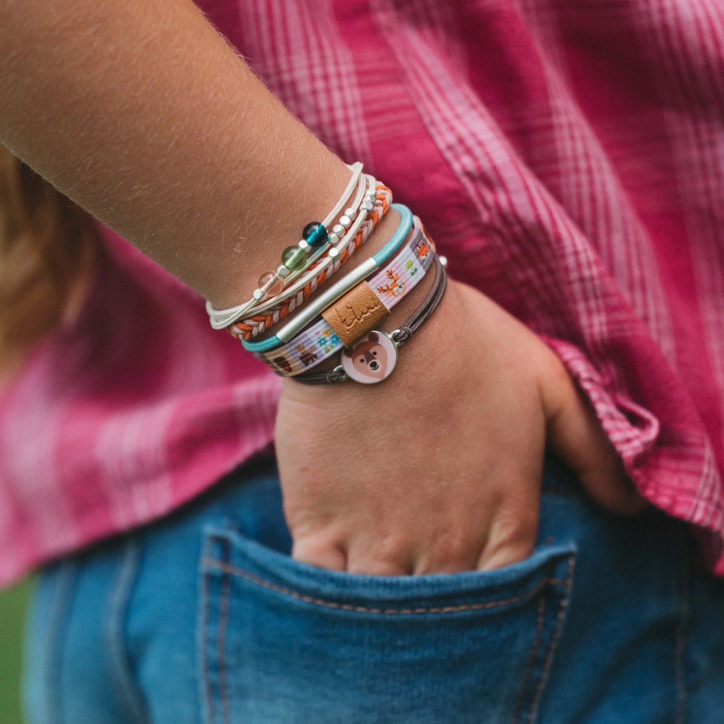 "Adventure" Bear & Forest Animal Theme Hair Tie Bracelet Set