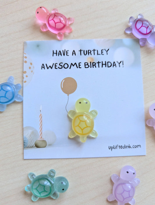 Mini Birthday Card with Glow-in-the-Dark Turtle Cute balloon
