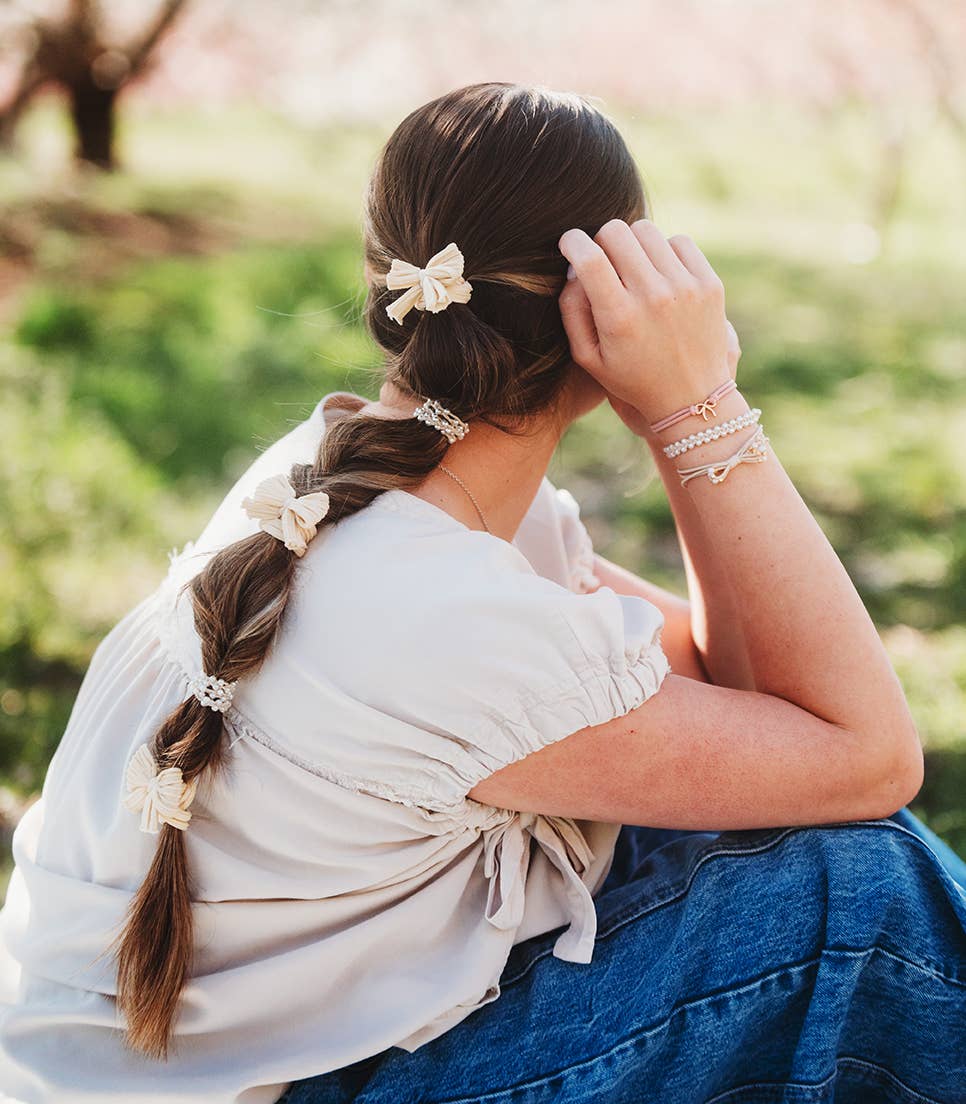 "Grace" - Pearls, Gold and Bows Hair Tie Bracelets