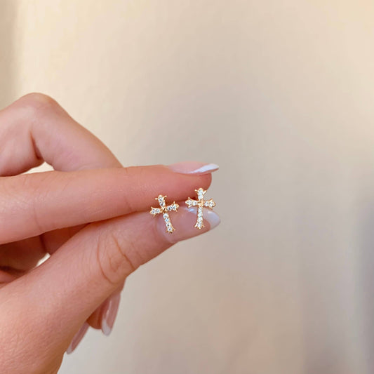 CROSS STUDS | 18k gold |  dainty stud post earrings
