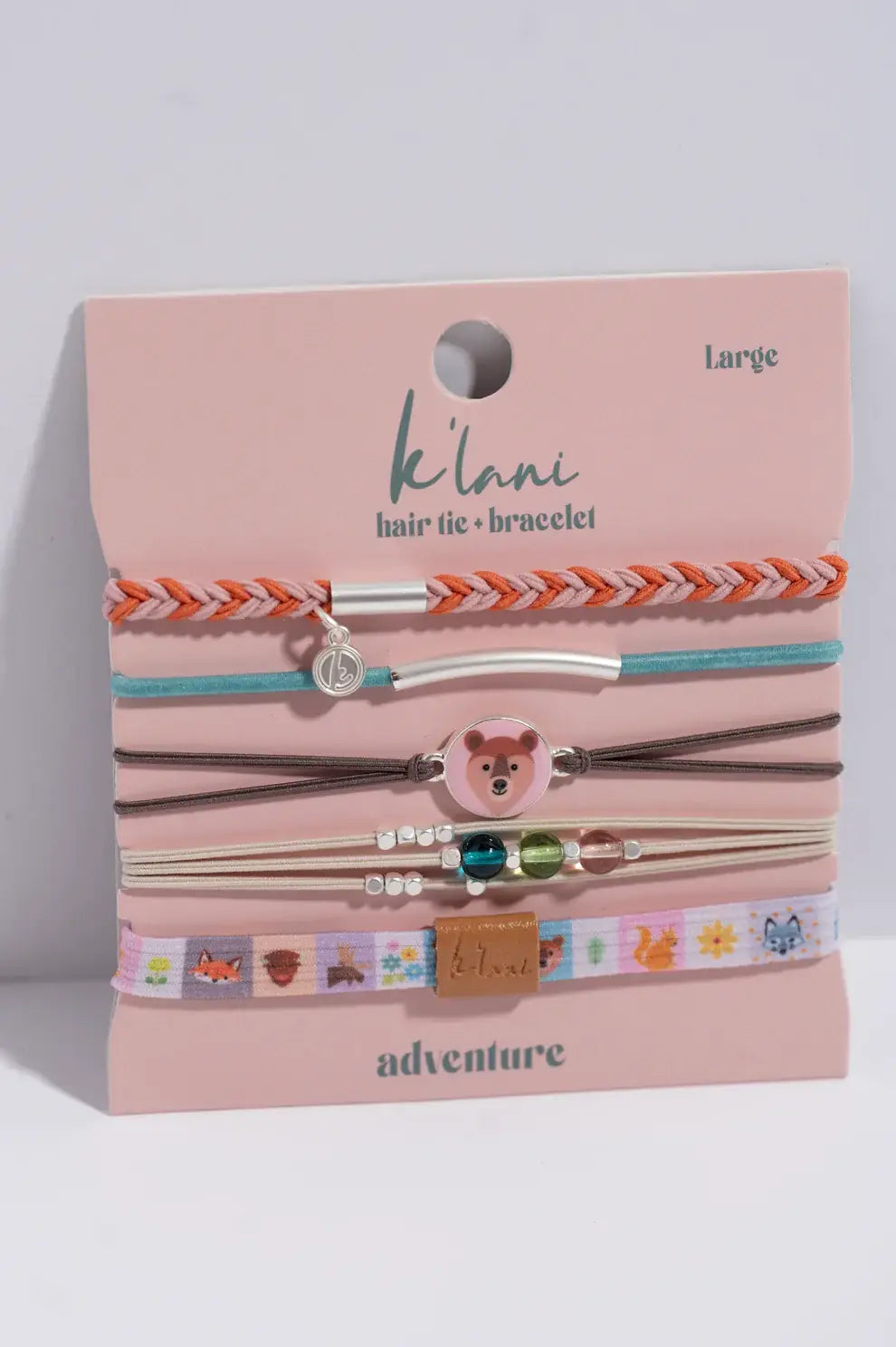 "Adventure" Bear & Forest Animal Theme Hair Tie Bracelet Set
