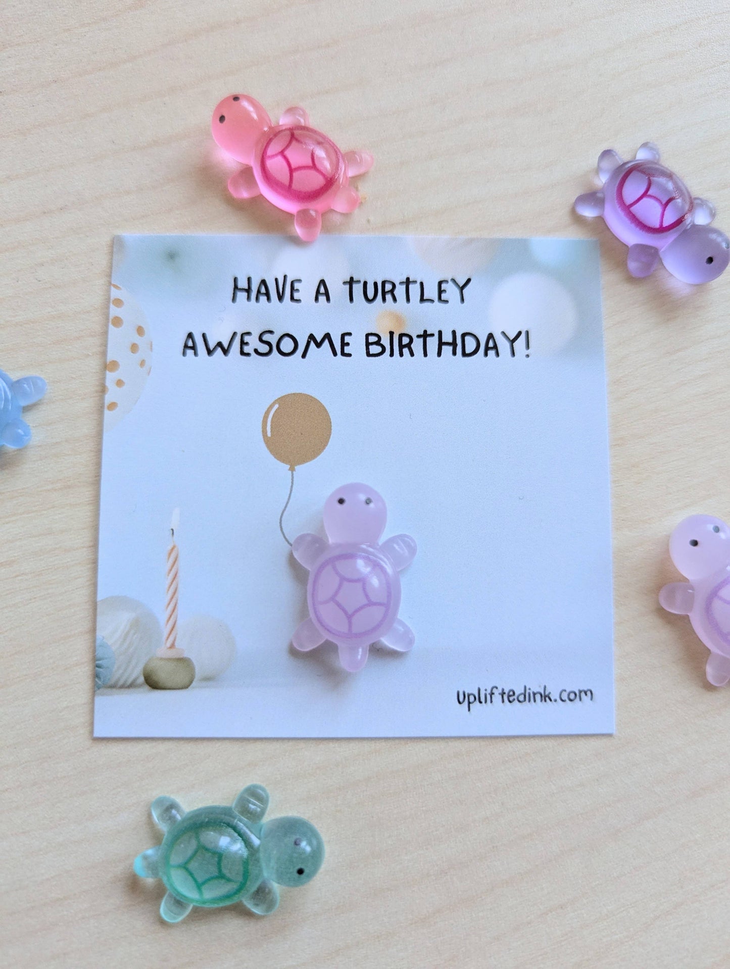 Mini Birthday Card with Glow-in-the-Dark Turtle Cute balloon