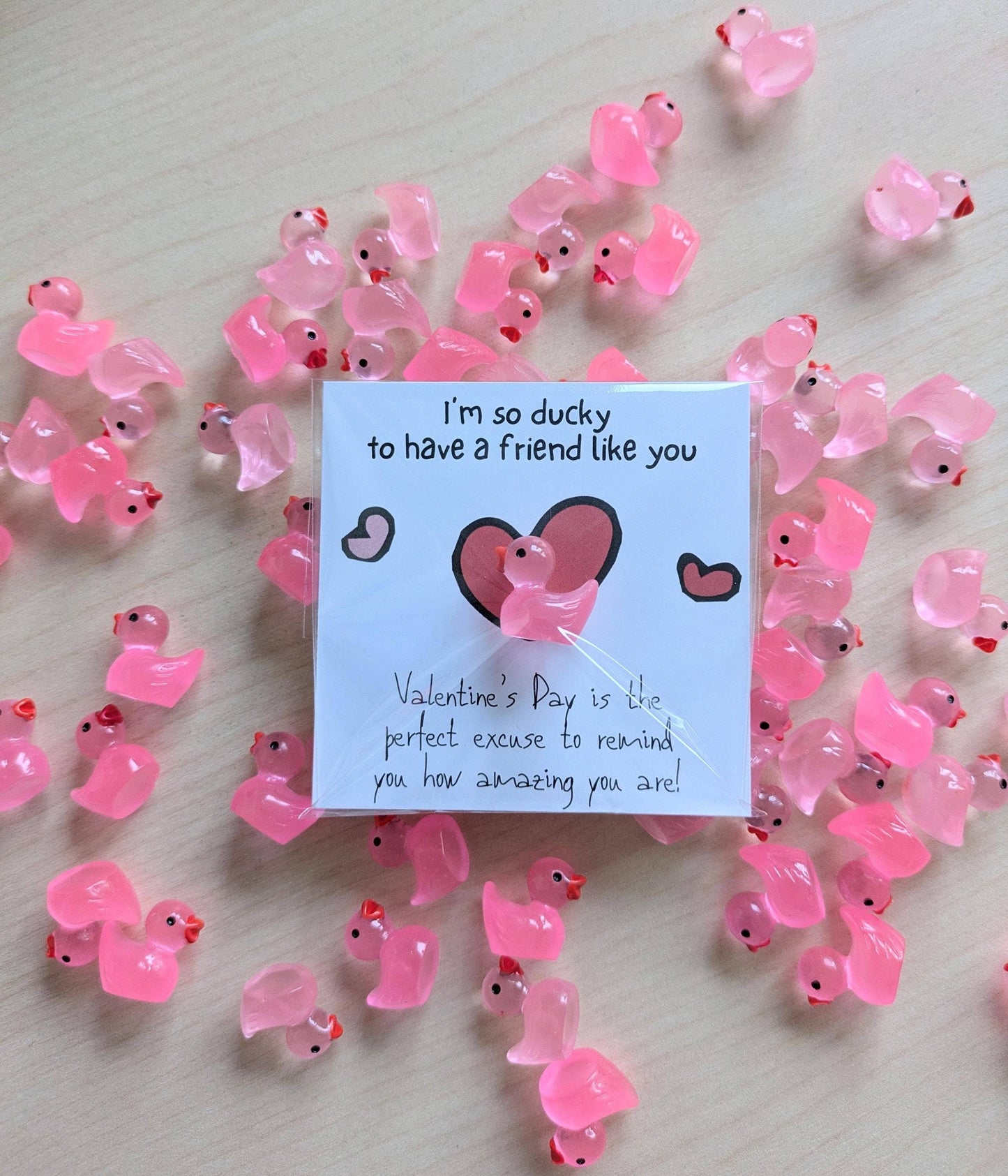 Cute Valentine's Day Card with Pink Duck Figurine