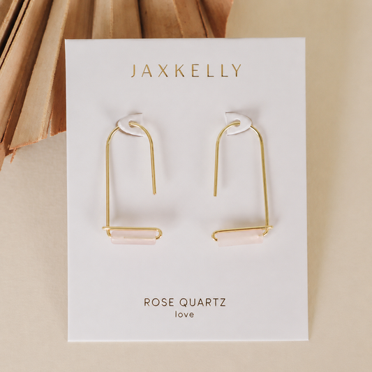 Drop - Rose Quartz - Gold Earrings