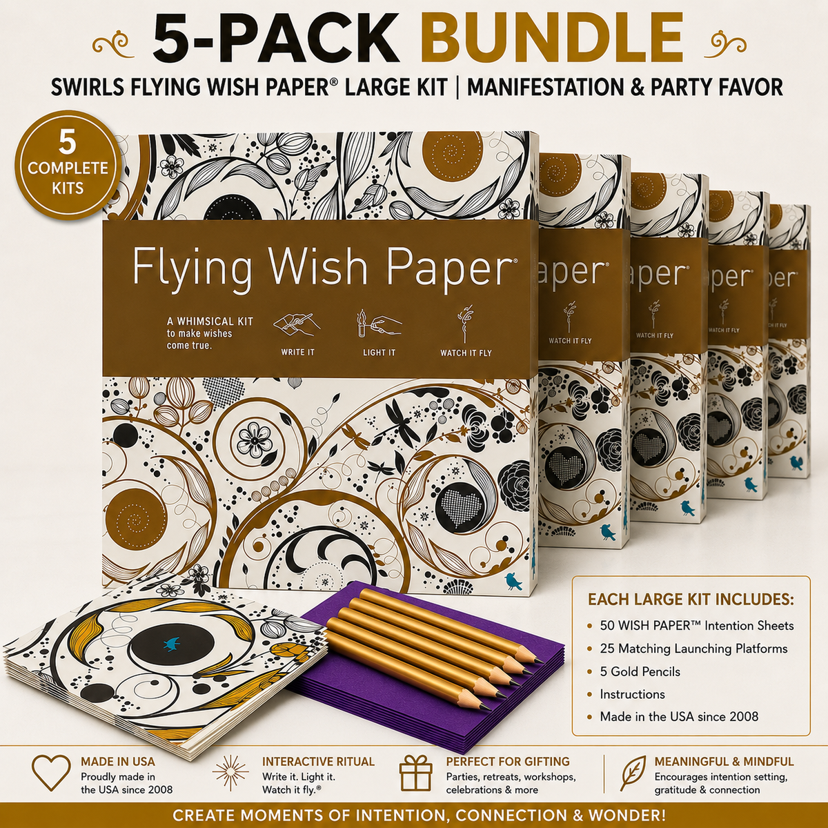 5-PK SWIRLS Flying Wish Paper® Large Kit| Manifestation Gift
