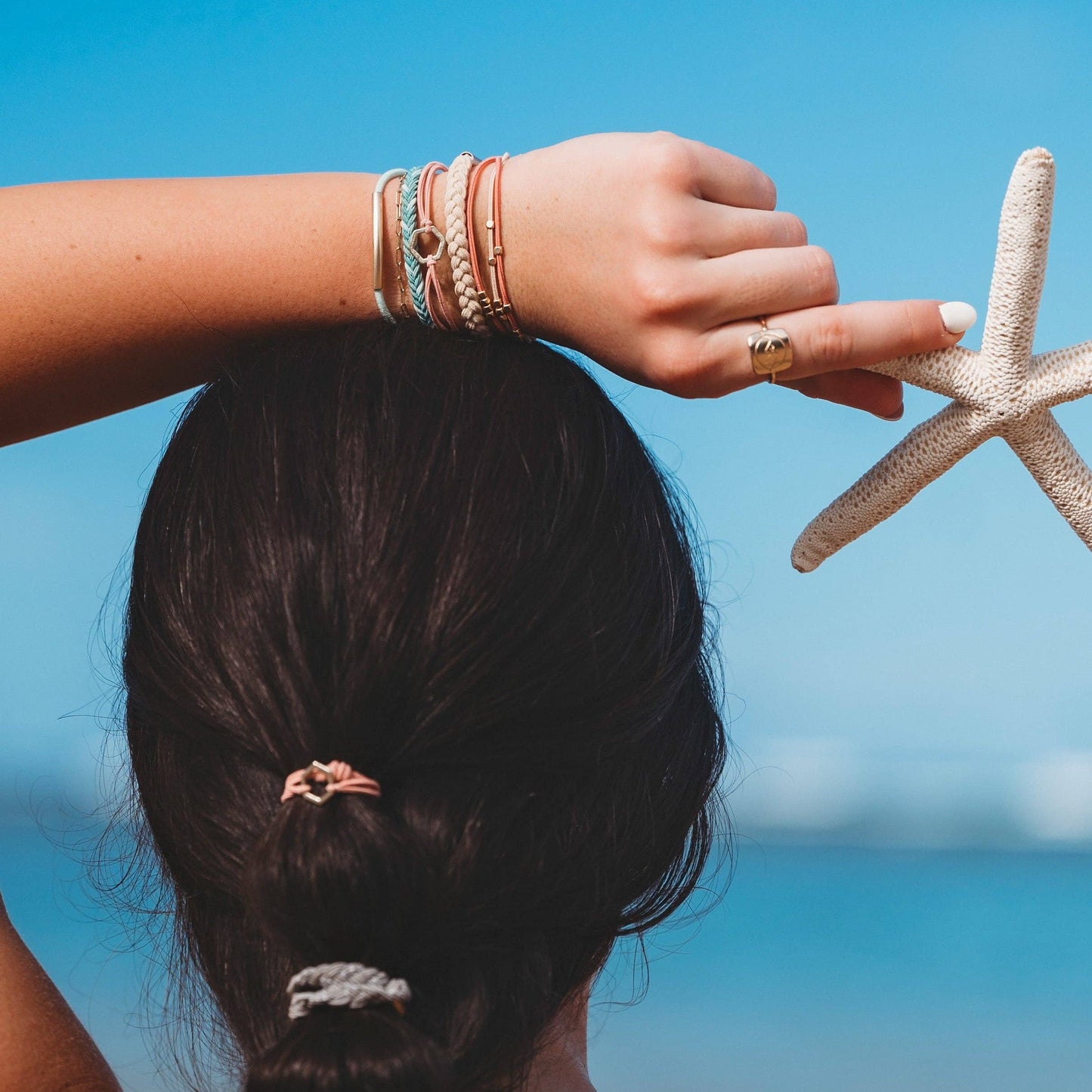 "Live" Gold Hexagon Hair Tie Bracelets